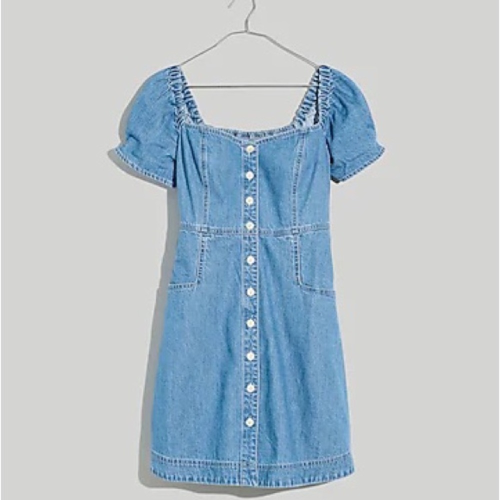 Madewell Denim Puff-Sleeve Mini Dress in Dawnshire Wash